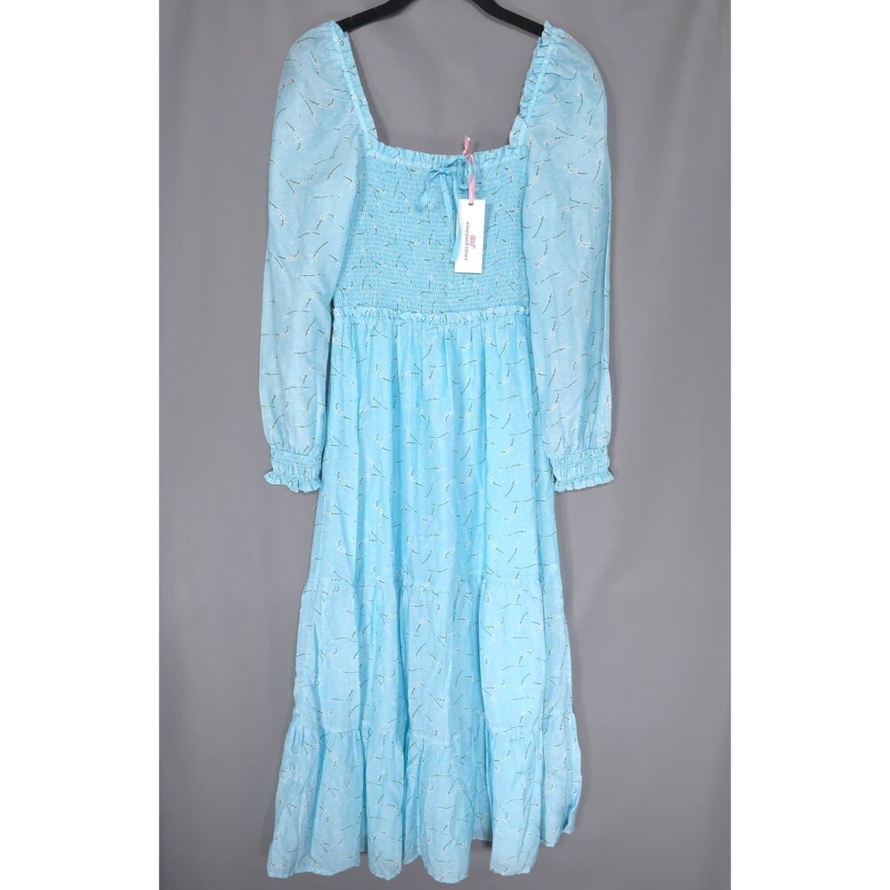VINEYARD VINES Womens New Dress Smocked XS Floral Blue Silk Blend 2Q011633-E253